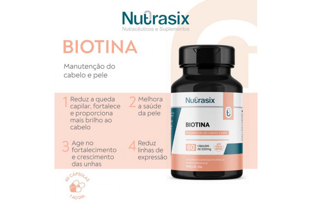 Vitamina Biotina em cápsulas 500MG 03 Potes 60 cápsulas